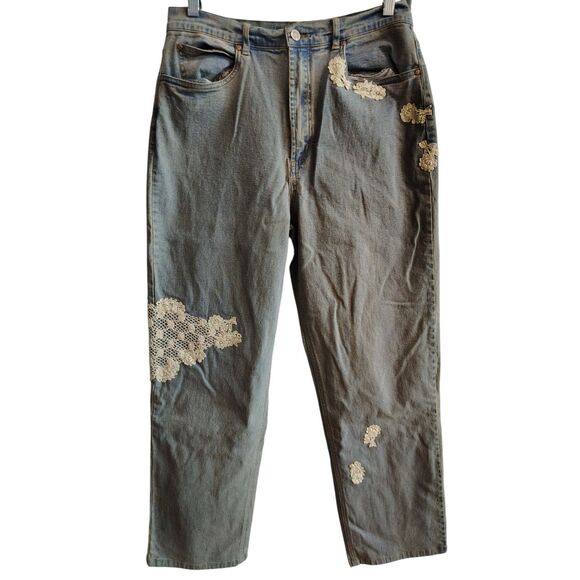 For Joseph light wash lace patchwork high rise straight leg jeans - Picture 1 of 11